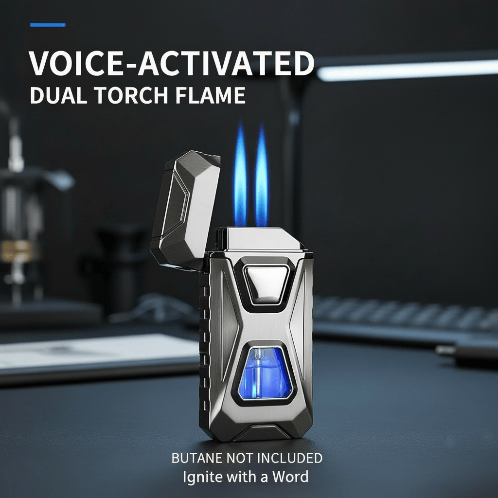 Voice-Activated Dual Flame Lighter – Windproof & Rechargeable