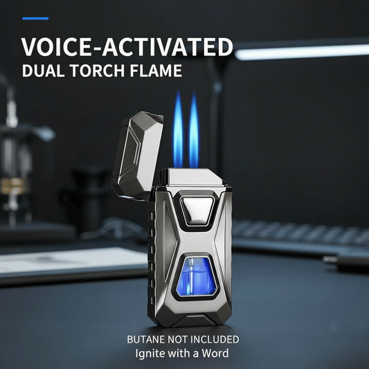 Voice-Activated Dual Flame Lighter – Windproof & Rechargeable