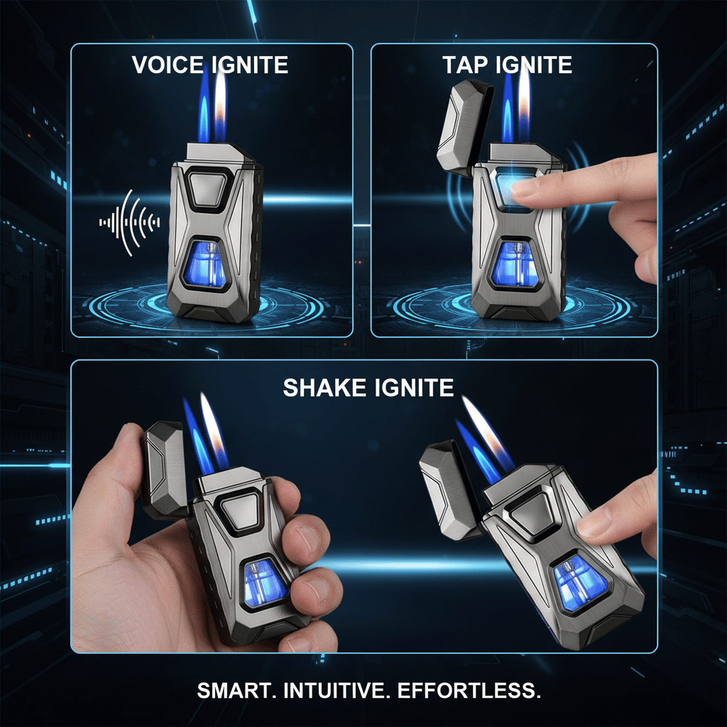 Voice-Activated Dual Flame Lighter – Windproof & Rechargeable